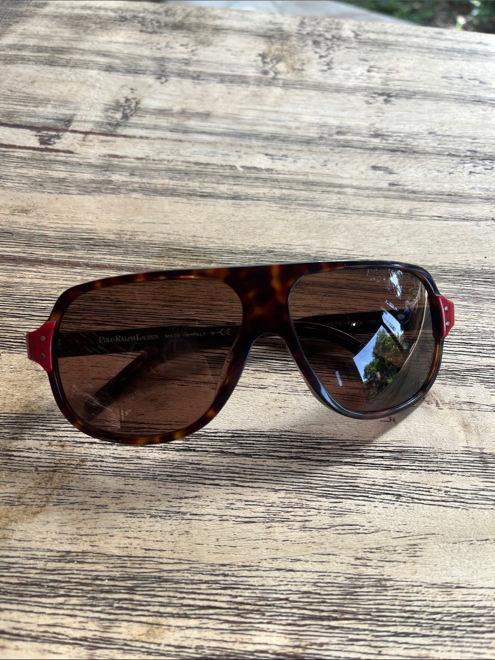 Polo by Ralph Lauren Tortoiseshell Sunglasses with Red Temples